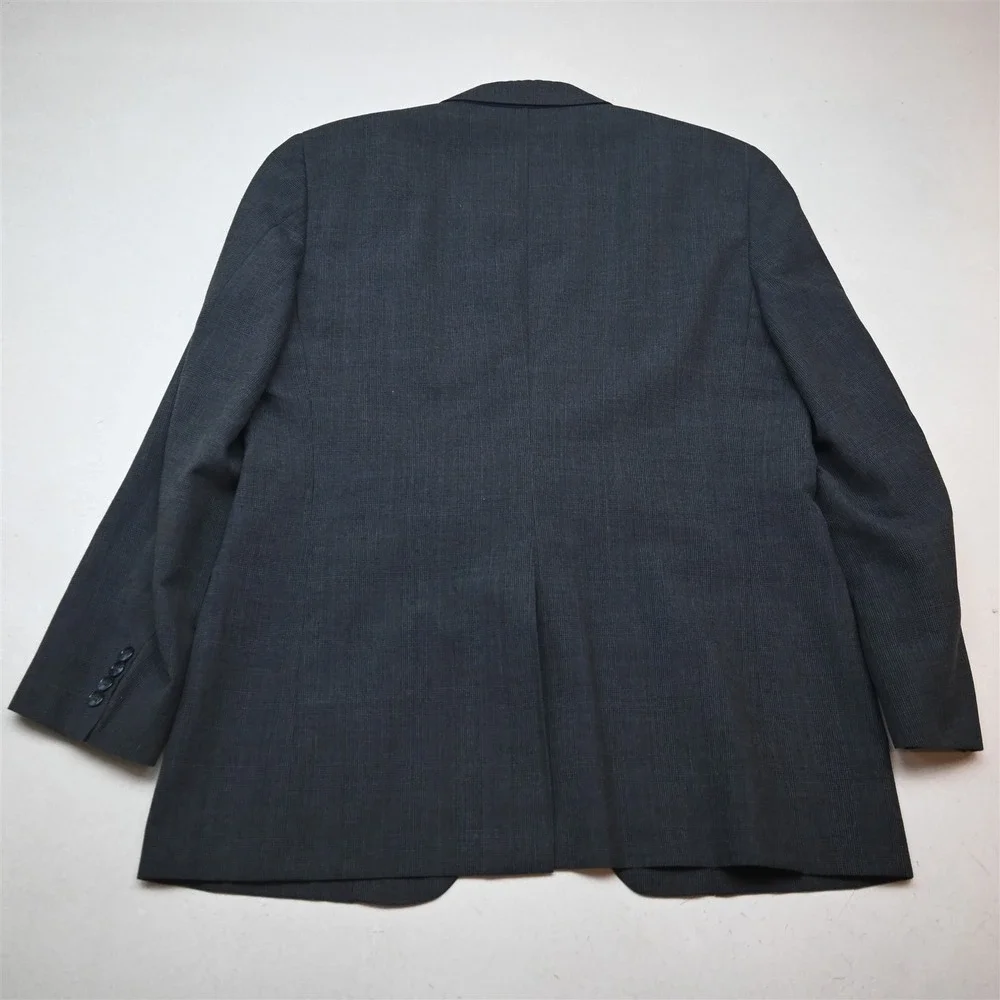 Vtg USA Made 44R 34x30 Blue Glenn Check Wool Bootcut Mens Jacket Pants Suit